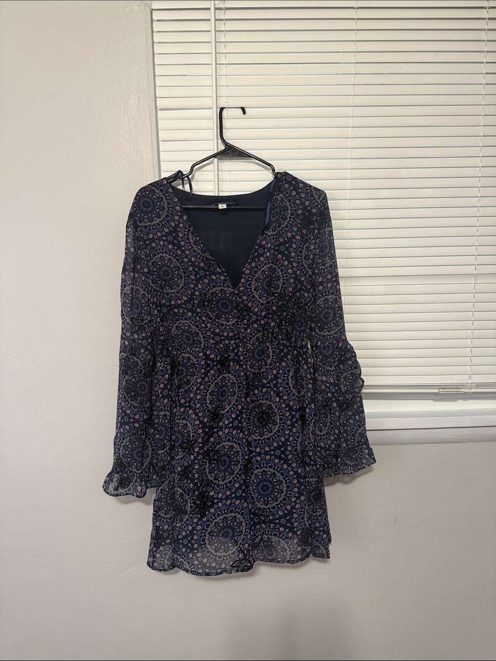 Blue Rain Navy Medallion Print Long Sleeve Tunic Dress